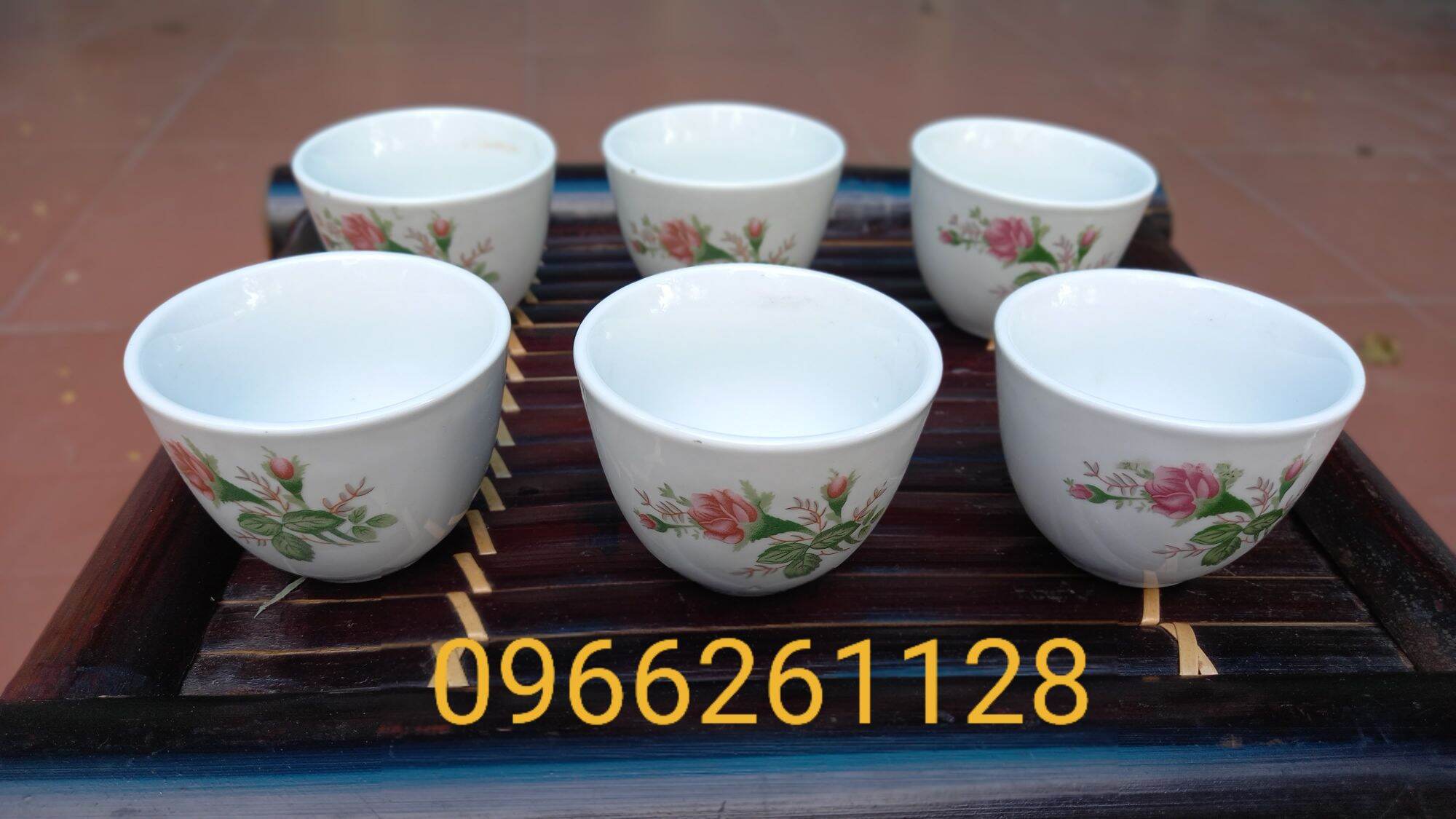Combo 6 chén hoa hồng mắt trâu (không quai) sứ Thái bình xưa