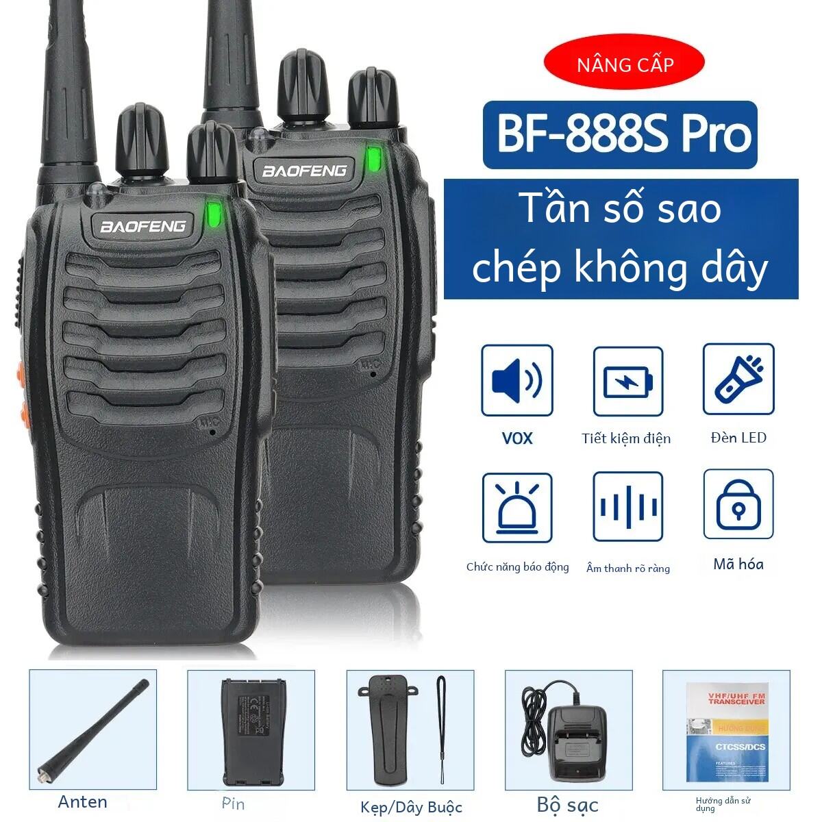 Baofeng Bf-888s Pro Uhf Walkie Talkie Tần số sao chép không dây 400-470mhz Đài phát thanh hai chiều di động cho cắm trại & khách sạn