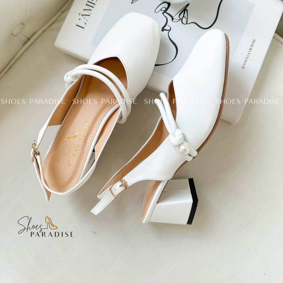 Giày cao gót 5cm đế vuông nữ bít mũi mũi vuông 5p màu đen trắng kem Shoes Paradise L078