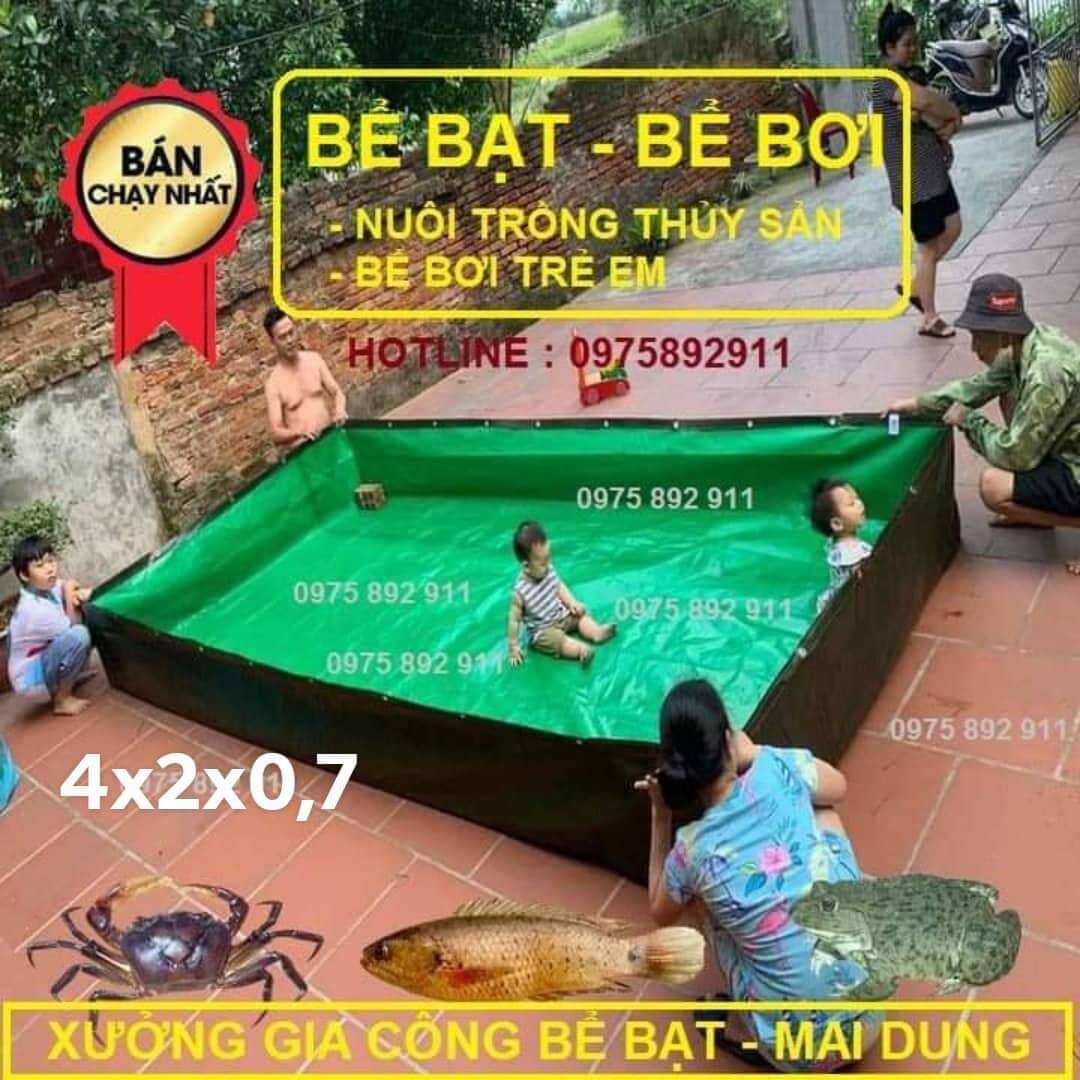 Bể bạt nuôi ốc ếch cá lươn chạch 4x2x0,7 xanh bộ đội loại xịn