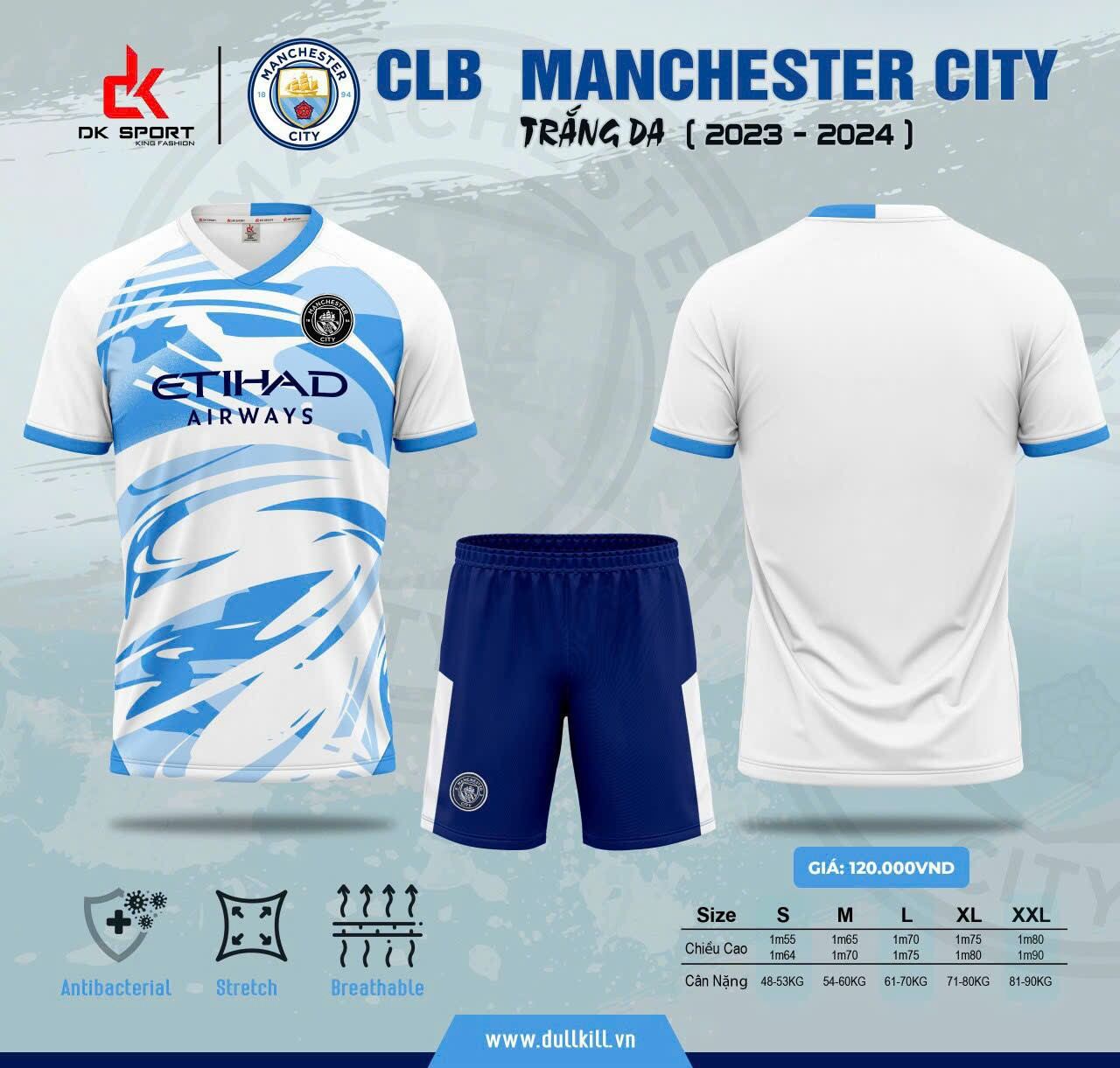 Áo bóng đá Bộ quần áo đá banh Manchester City Trắng Da 23/24 - Có in tên số
