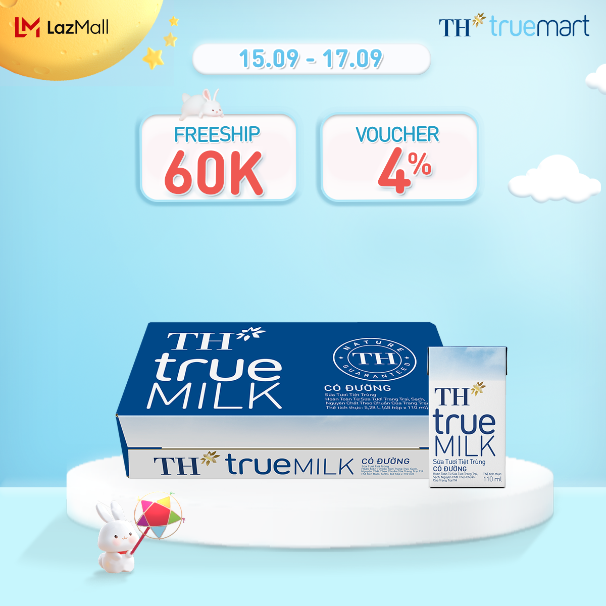 Thùng 48 hộp sữa tươi tiệt trùng TH true MILK có đường 110 ml (110 ml x 48)