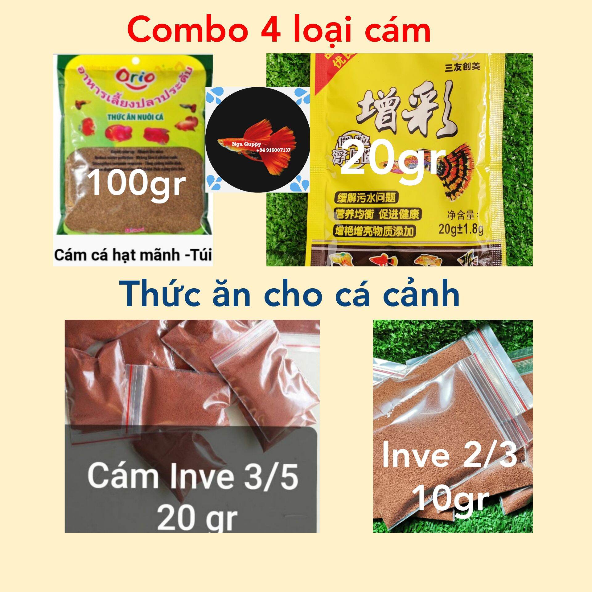 [HCM]Combo 4 gói thức ăn cho cá dạng bột - Nga Guppy