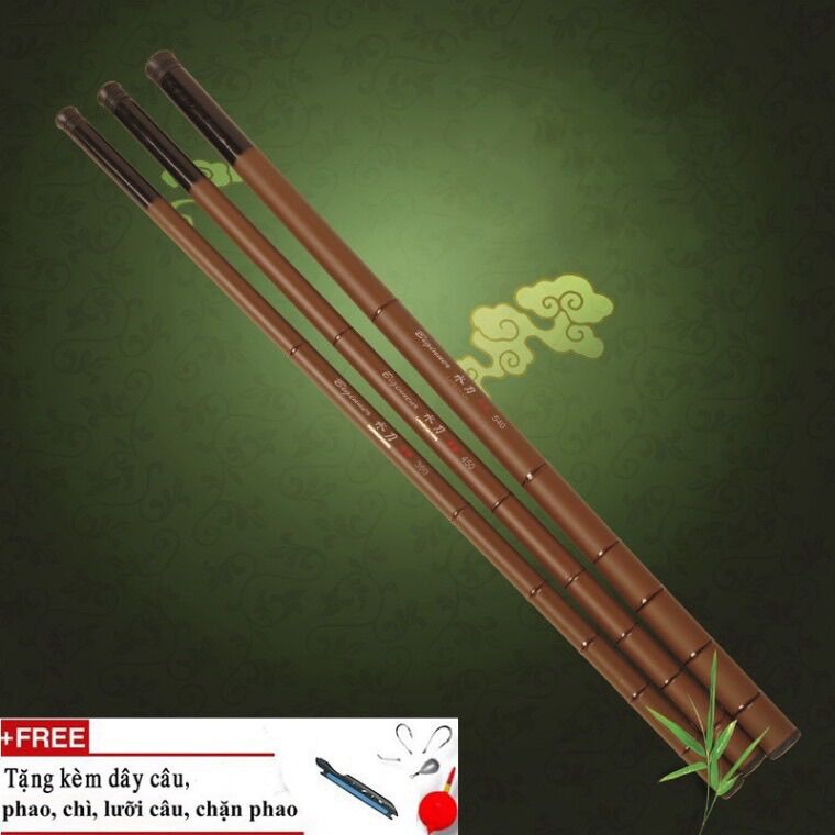Cần câu tay câu đài trúc nâu tặng bộ phụ kiện dài 2m7-3m6-4m5-5m4-6m3