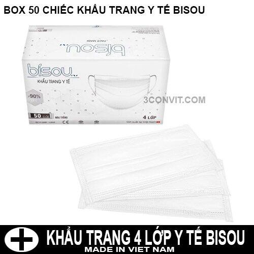 Hộp 50 khẩu trang y tế 4 lớp kháng khuẩn Bisou