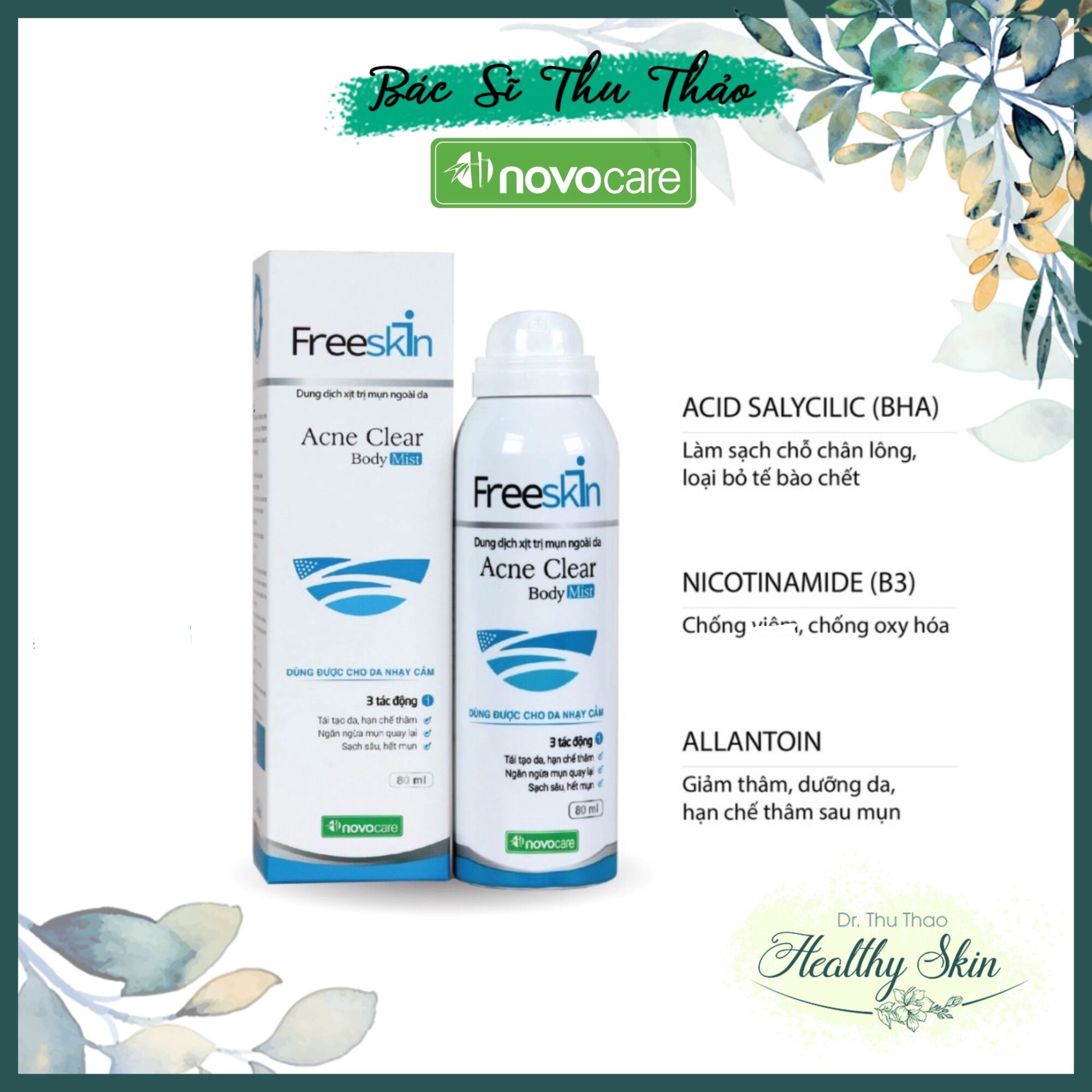 Xịt mụn lưng freeskin body mist mờ thâm sáng da