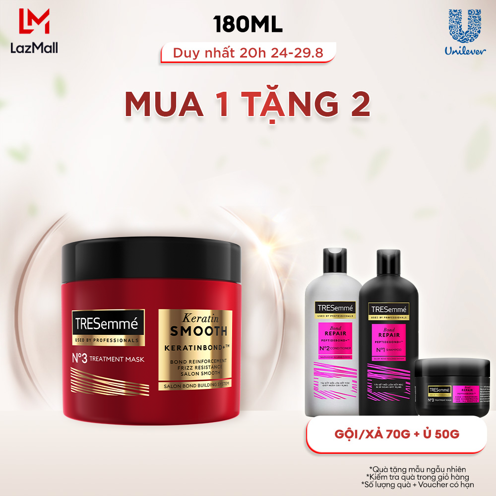 Kem Ủ Tóc TRESemmé Keratin Smooth Keratinbond+ 180ml Cho Tóc Khô Xơ Rối Vào Nếp Suôn Mượt