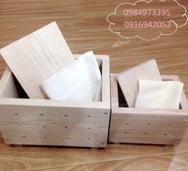 Khuôn làm đậu phụ gỗ sồi kèm khăn gói, 1 lọc to, 1 lọc nhỏ