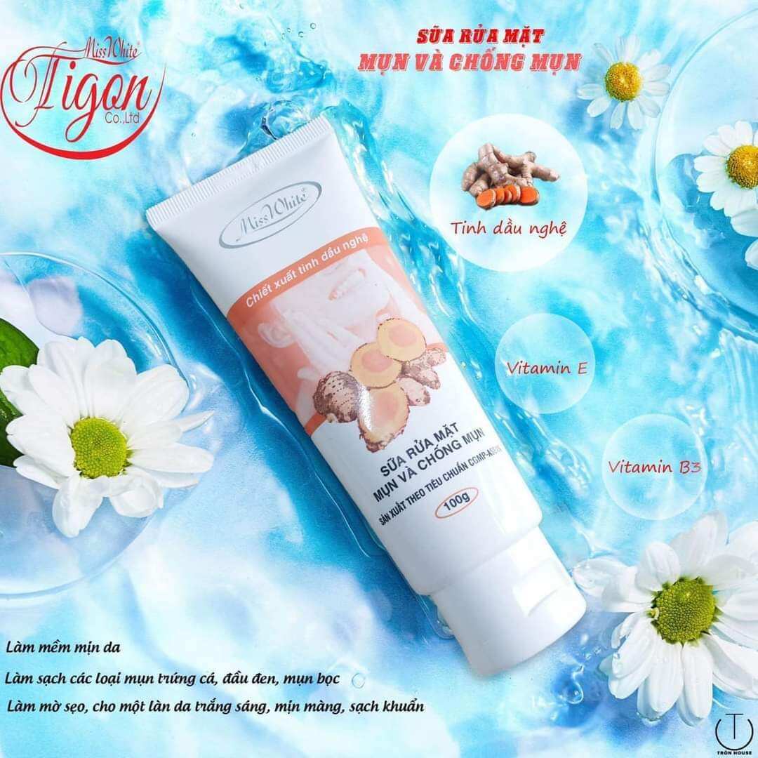 Sữa rửa mặt ngừa mụn, nám trắng da miss white nghệ 100ml