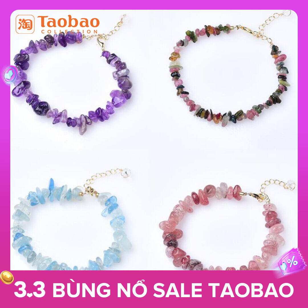 Vòng tay đá vụn pha lê tự nhiên vòng tay thời trang kiểu nữ có thể điều chỉnh đá thạch lựu pha lê tím đá bích tỷ màu ngọc bích màu xanh nước biển
