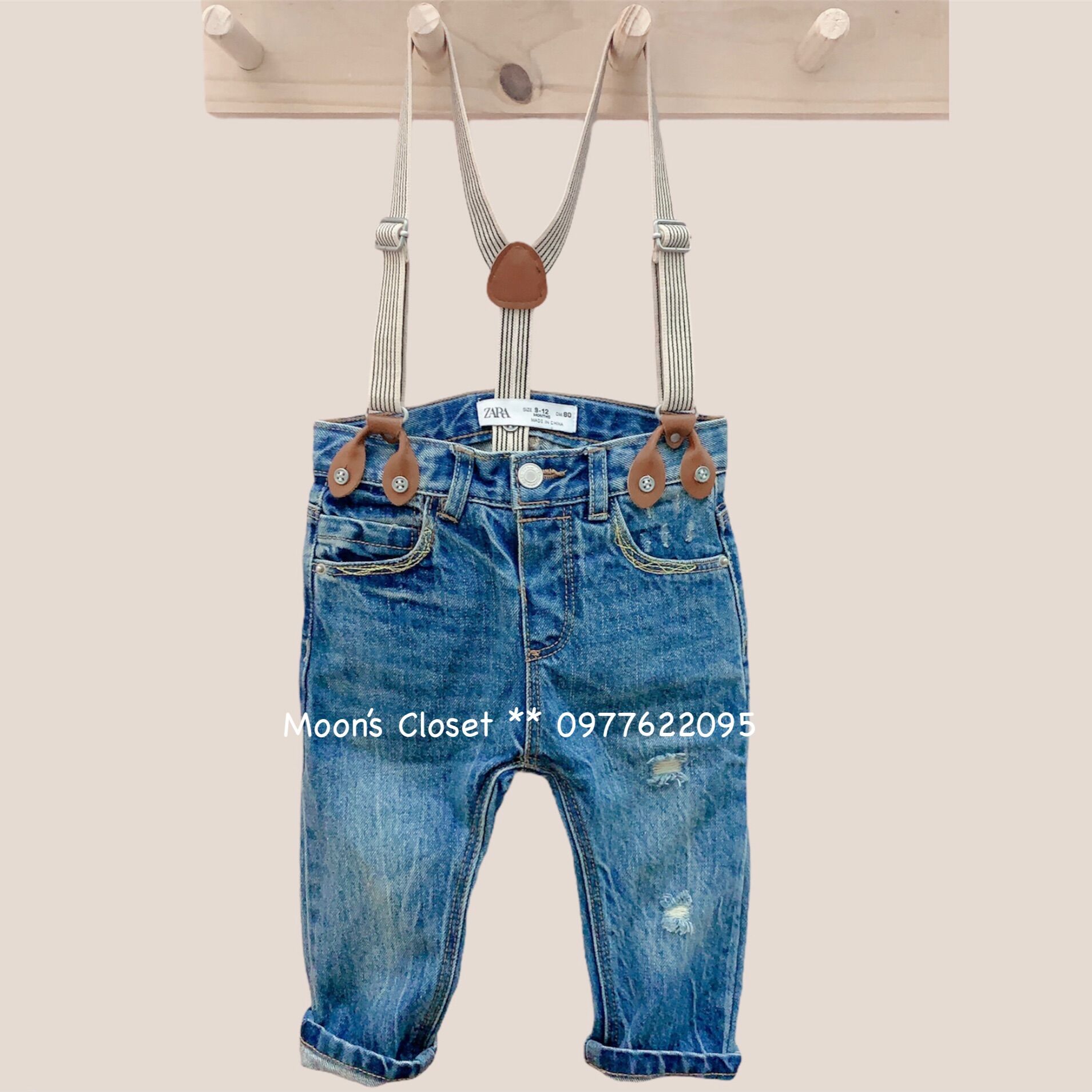 Quần jeans kèm đai Zara xuất dư size 9/12m-4/5y
