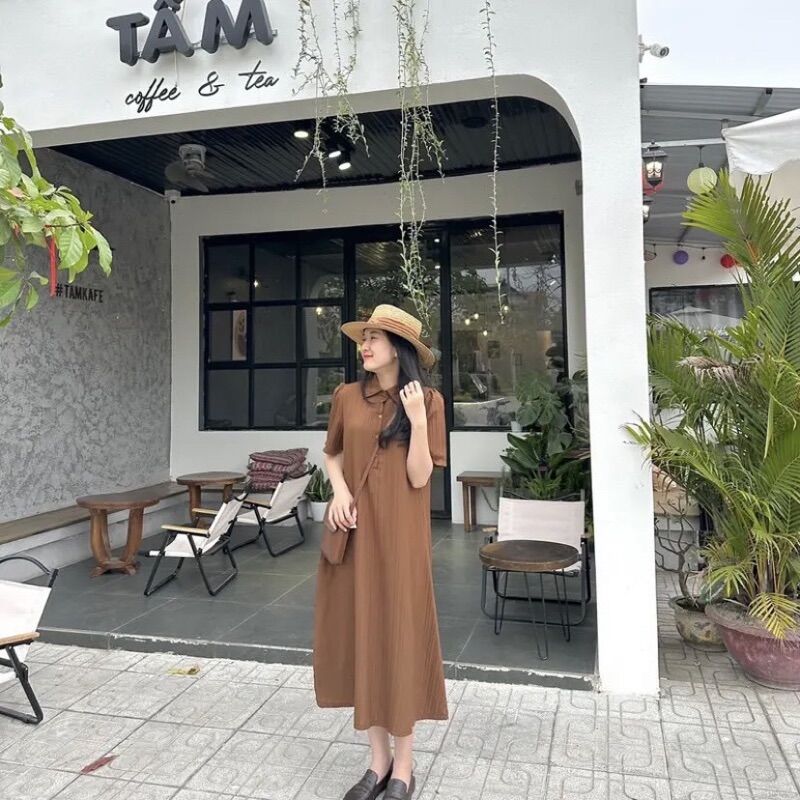 Đầm bầu cổ sơ mi polo đũi gân siêu mát
