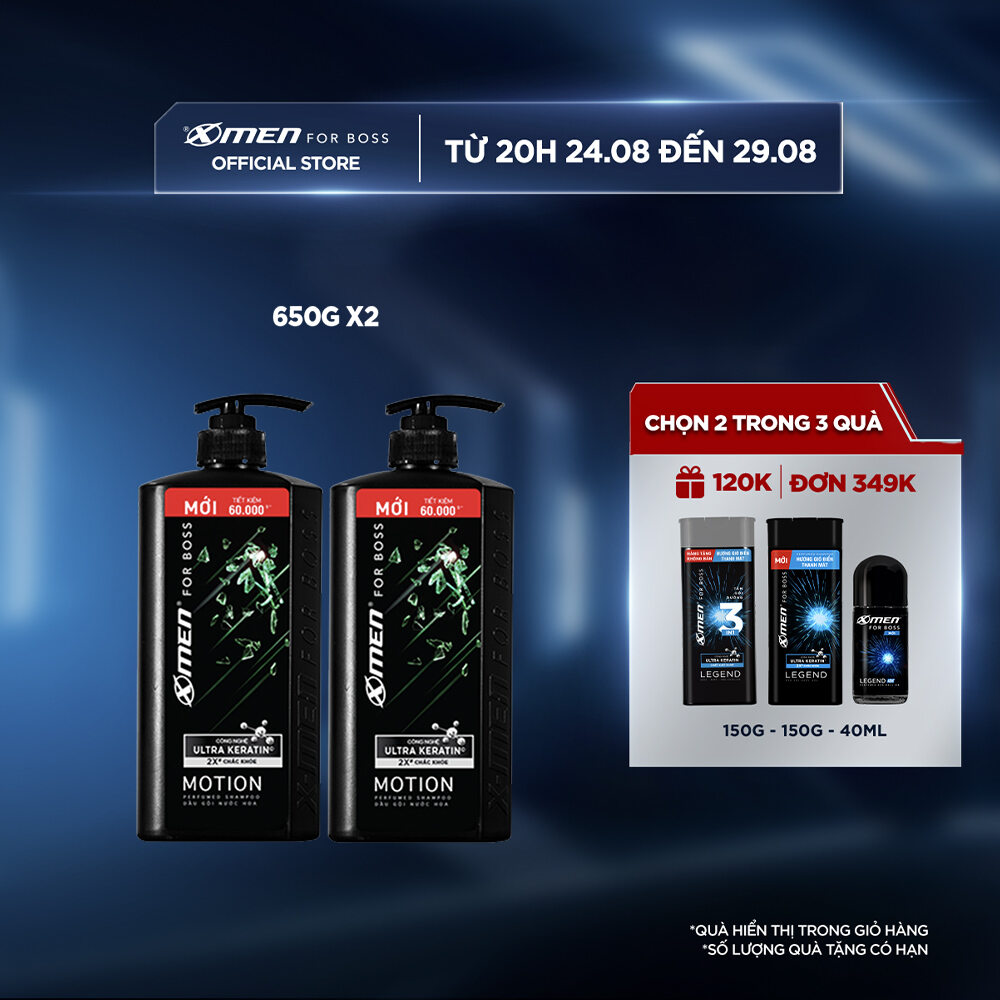 Combo 2 Dầu gội X-Men for Boss hương trầm đầy nội lực Motion với Ultra Keratin© mới 650g