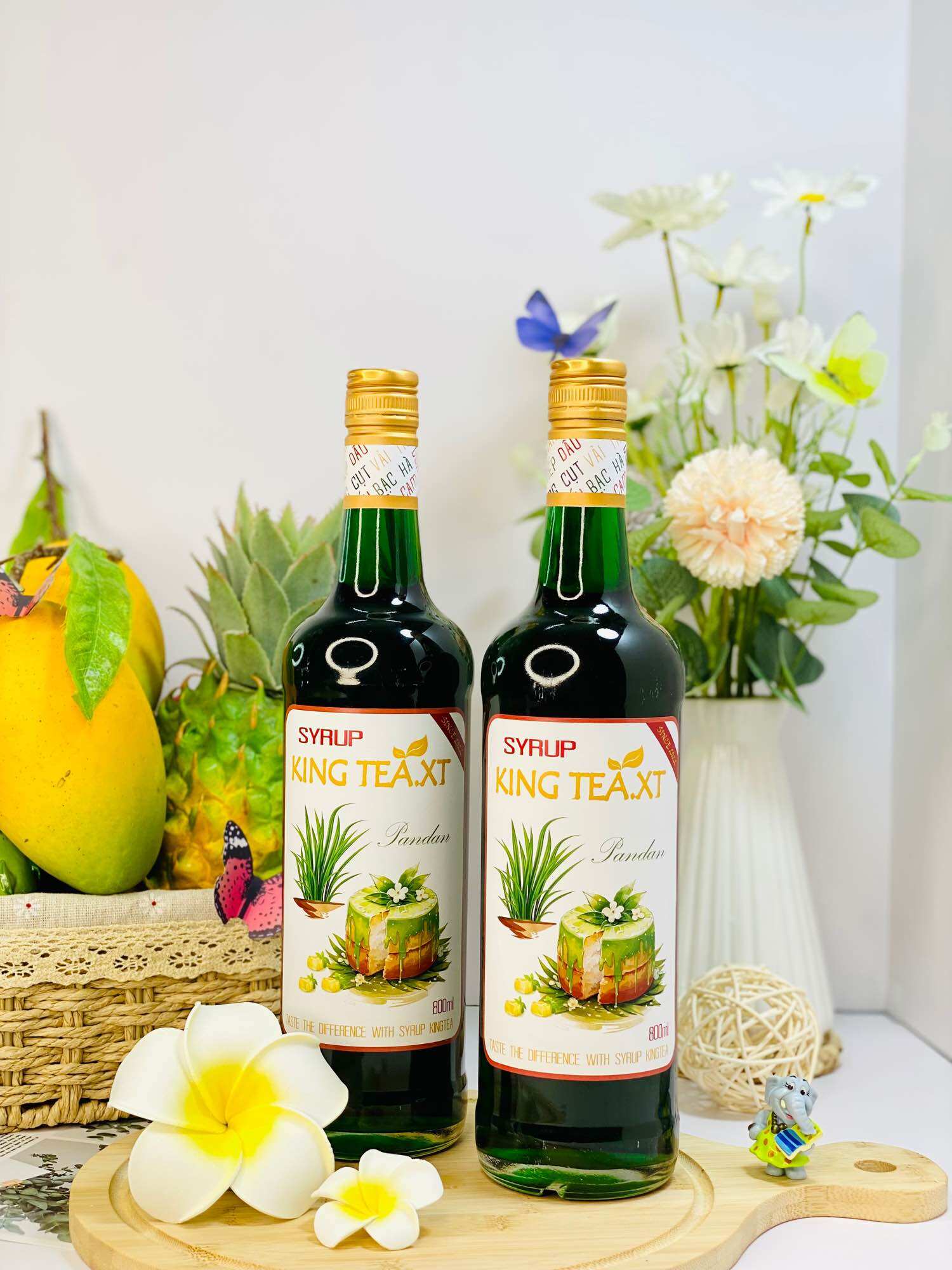 Syrup LÁ NẾP(Lá Dứa) Pha Chế(Syrup Pandan) KINGTEA.XT-Chai Thủy Tinh 800ml