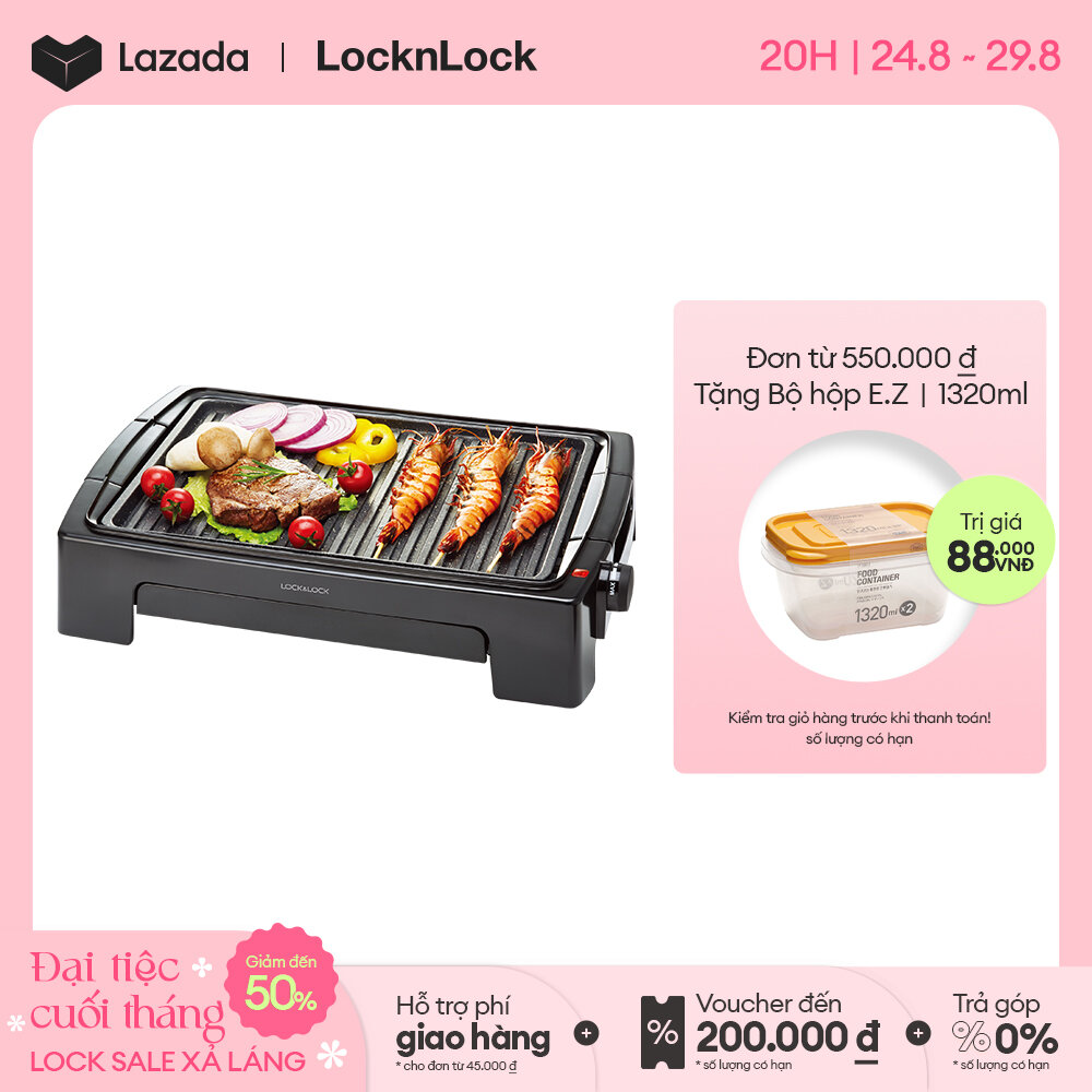 EJG221 - Bếp nướng điện Lock&Lock - Mặt bếp đá trang nhã chống dính thoát dầu - 5 mức nhiệt linh hoạt - Bề mặt tháo rời dễ dàng chùi rửa