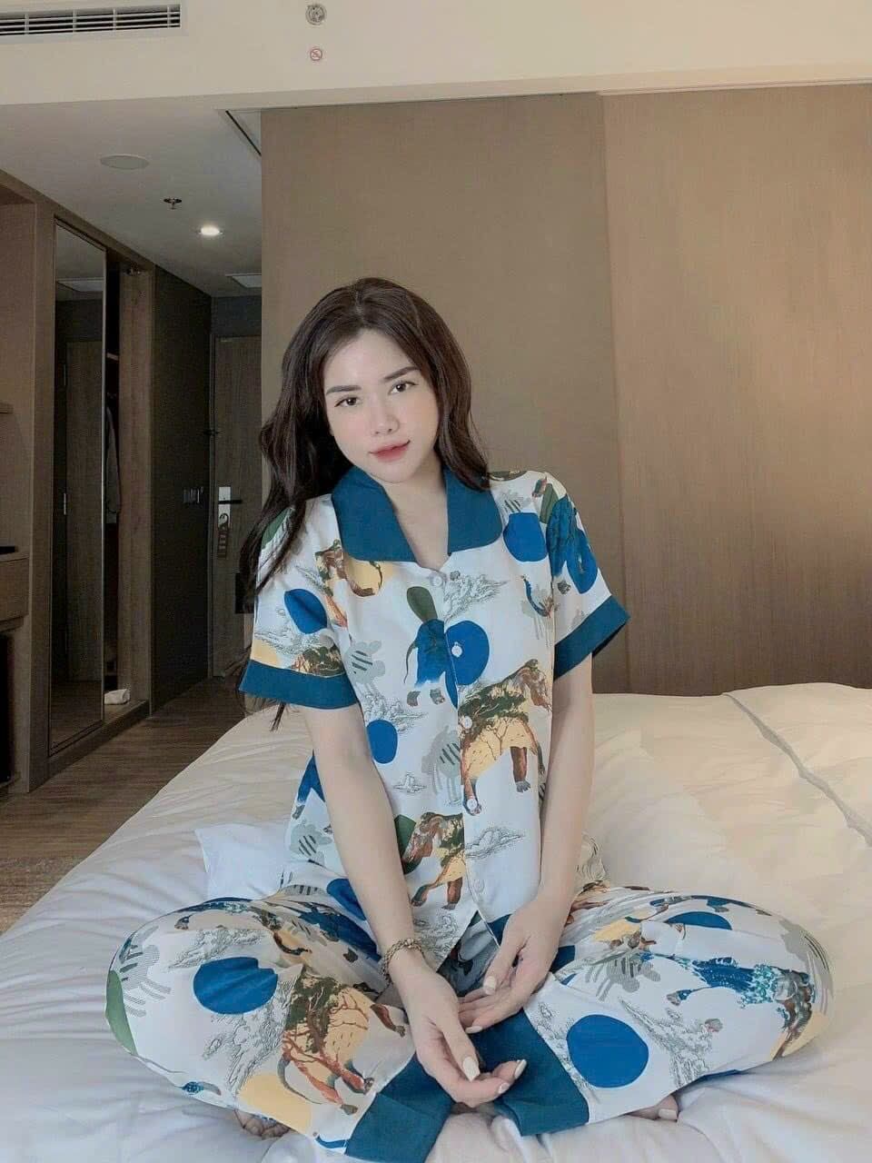Bộ  lụa mango  cao cấp quần dài tay ngắn cổ sen size dưới 58 ký