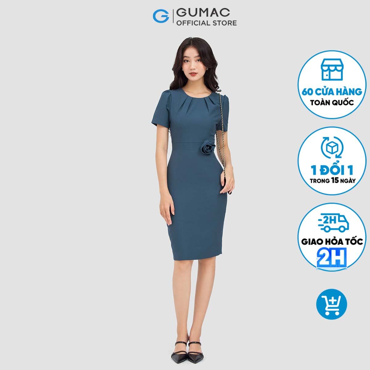 Đầm bút chì GUMAC DC06060 cổ xếp ly