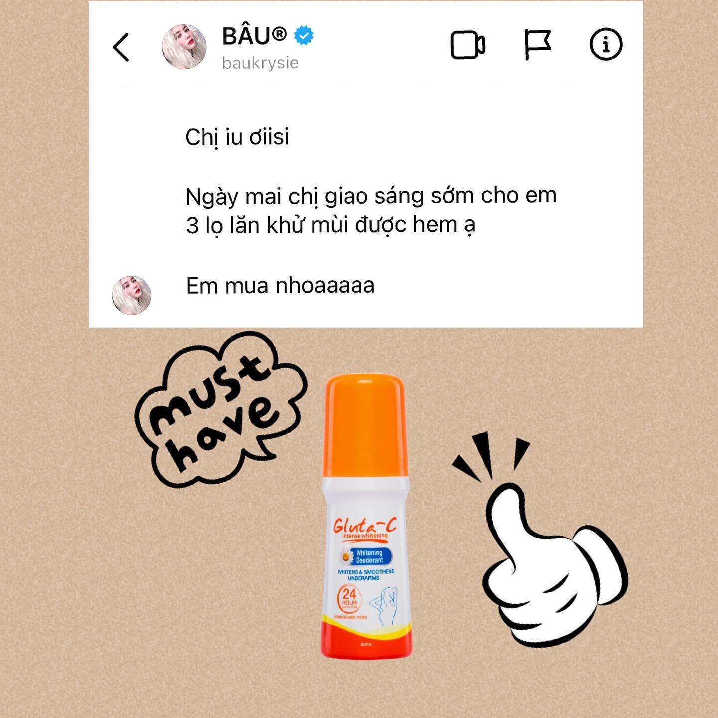 Lăn khử mùi Gluta-C, mờ thâm, dưỡng trắng da (chính hãng)