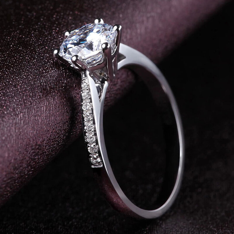 Nhẫn kim cương nhân tạo 6 chấu bạc nguyên chất s925 nhẫn nữ 1 carat nhẫn kim cương kim cương moissanite quà tặng sinh nhật cá tính cầu hôn cặp đôi