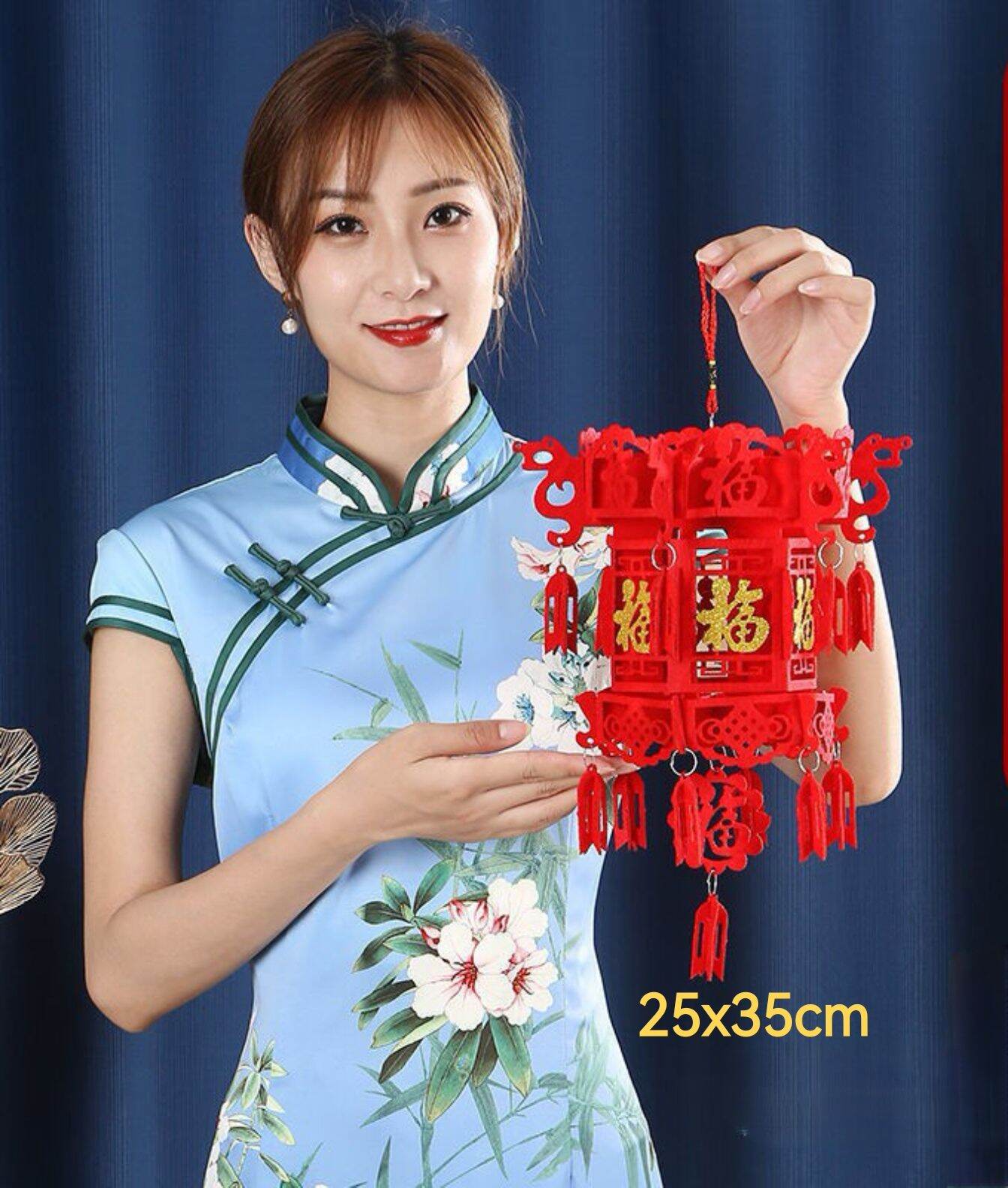 Lồng đèn lục giác cung đăng vải không dệt đỏ rực rỡ