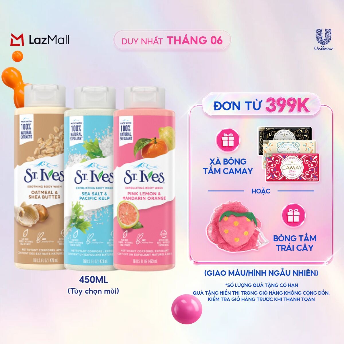 Sữa tắm dưỡng da St.Ives 450ml (Yến Mạch và Bơ/ Muối Biển/ Cam Chanh)