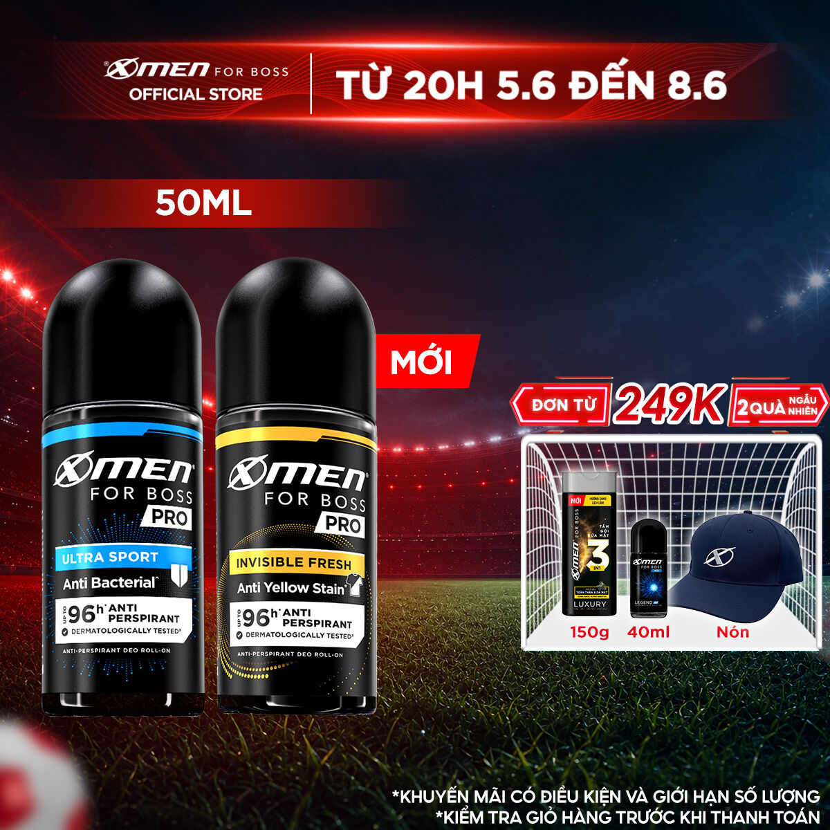 [MỚI] Lăn Khử Mùi Xmen for Boss PRO 50ml Invisible Fresh  Ultra Sport 96H Giảm Mùi Mồ Hôi  Vệt Ố Vàng,Hương Nam Tính