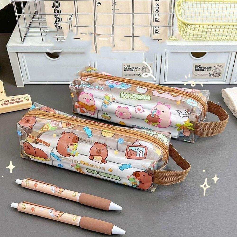 Bóp đựng bút viết hình capy bara trong suốt