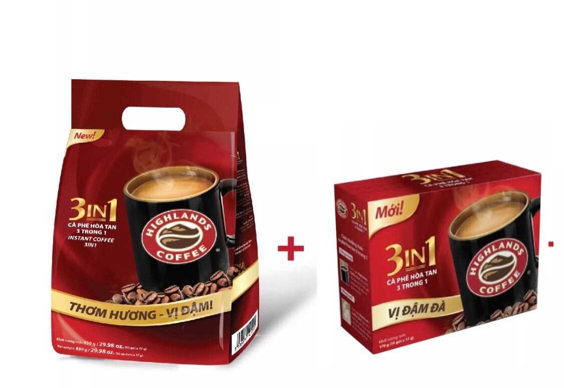Cà phê hoà tan 3in1 Highlands 50gói x 17g tặng kèm hộp 10gói