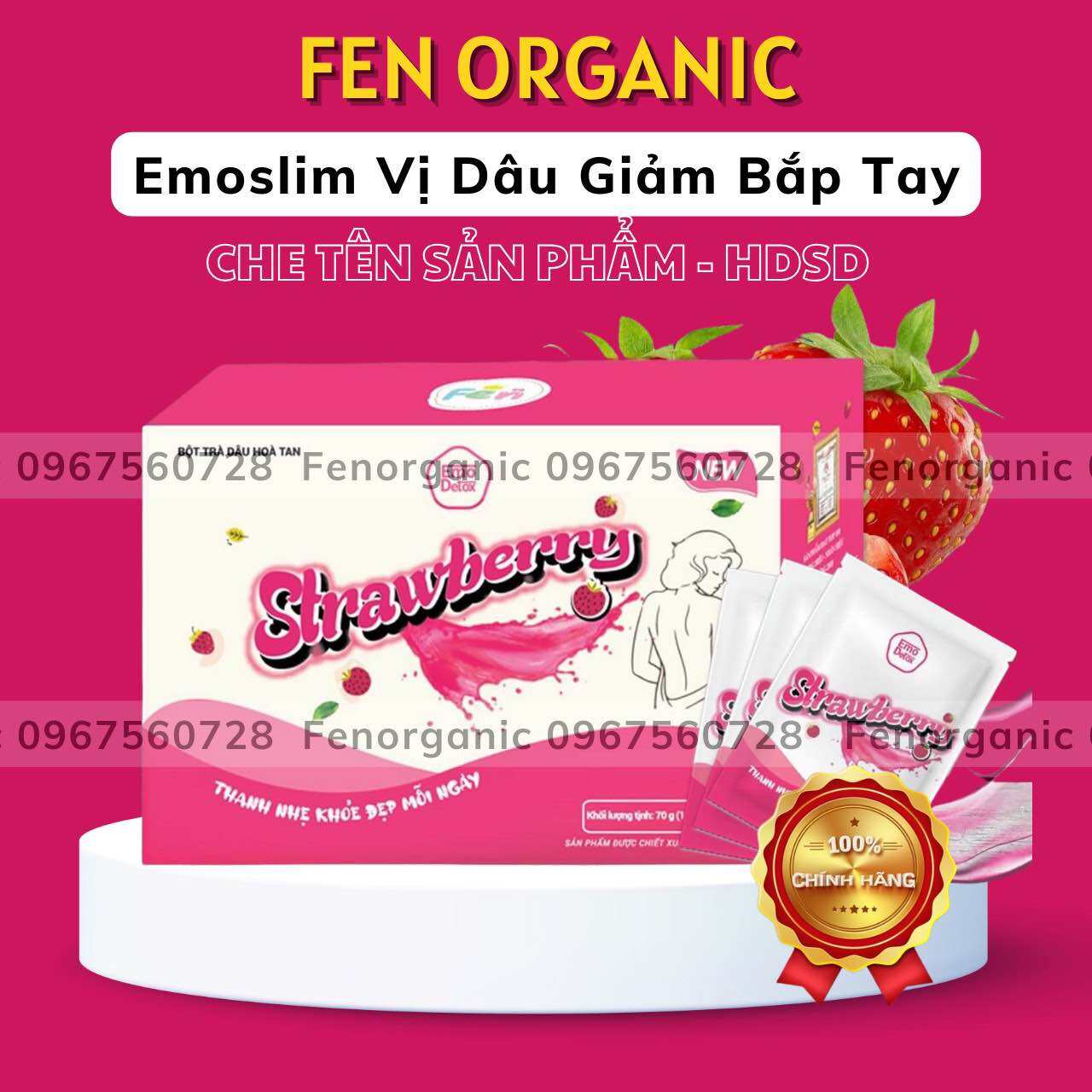 [EMOSLIM CHÍNH HÃNG] Detox Giảm Cân Trái Cây Emoslim Vị Dâu Strawberry/ Freeship/ Tặng kèm bình đựng nước 100ml/ Fen Organic