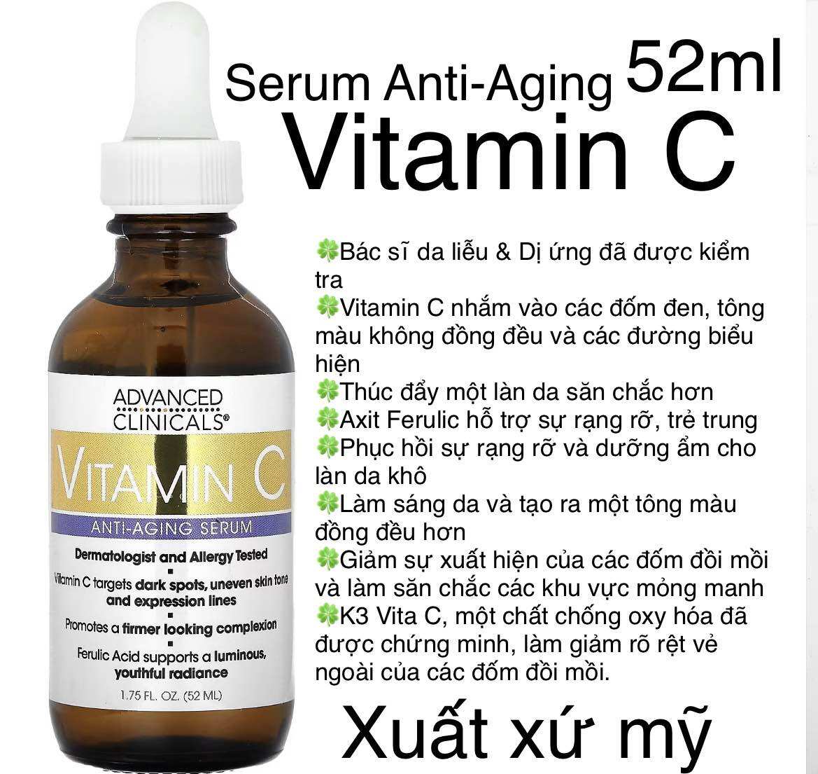 [Mỹ]SERUM VITAMIN C ADVANCED CLINICALS 52ml giúp  dưỡng trắng sáng da