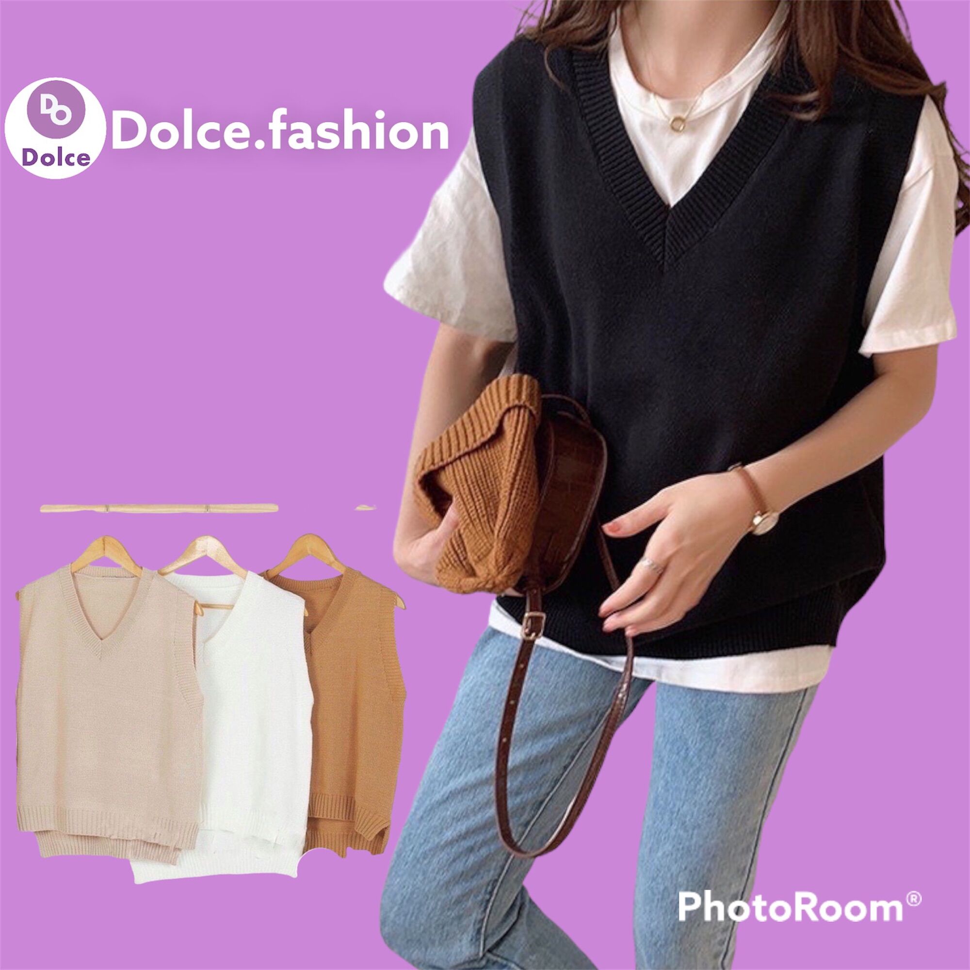 Áo gile len cổ tim xẻ 2 bên - Dolce