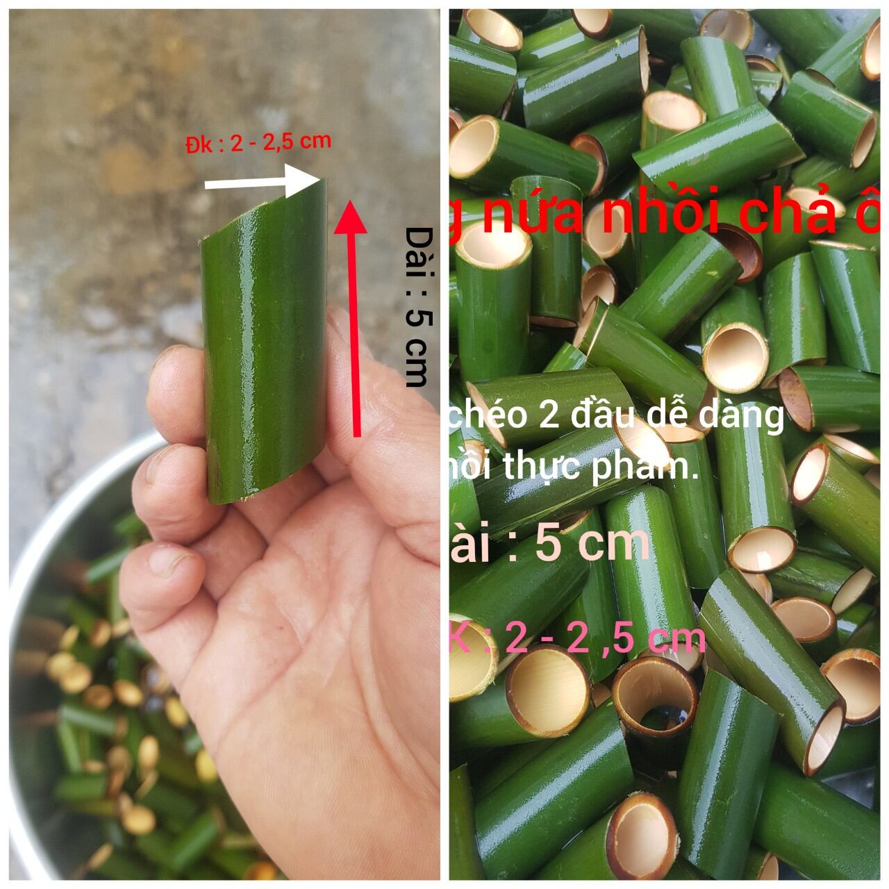 100 Ống nứa nhồi Chả Ốc dài 5cm, đường kính 2,2 - 2,5cm