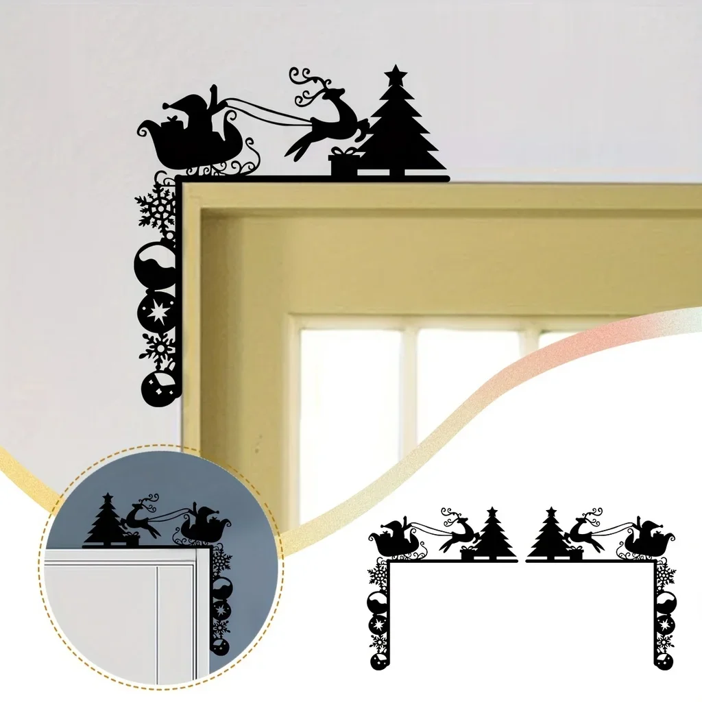 CIFBUY Kim Loại Sleigh Decal Dán Tường Trang Trí Giáng Sinh Góc Cửa Treo Phong Cách Hiện Đại Kim Loại Nghệ Thuật Treo Tường Cho Đảng Khung Trang Trí