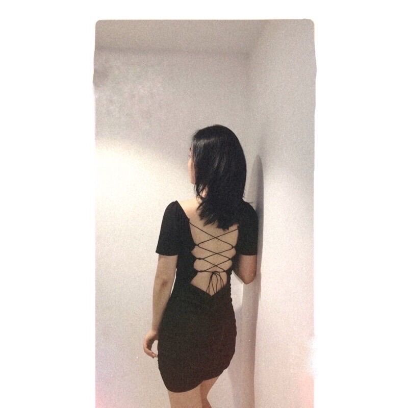 Đầm body nhún đan dây lưng thun co dãn