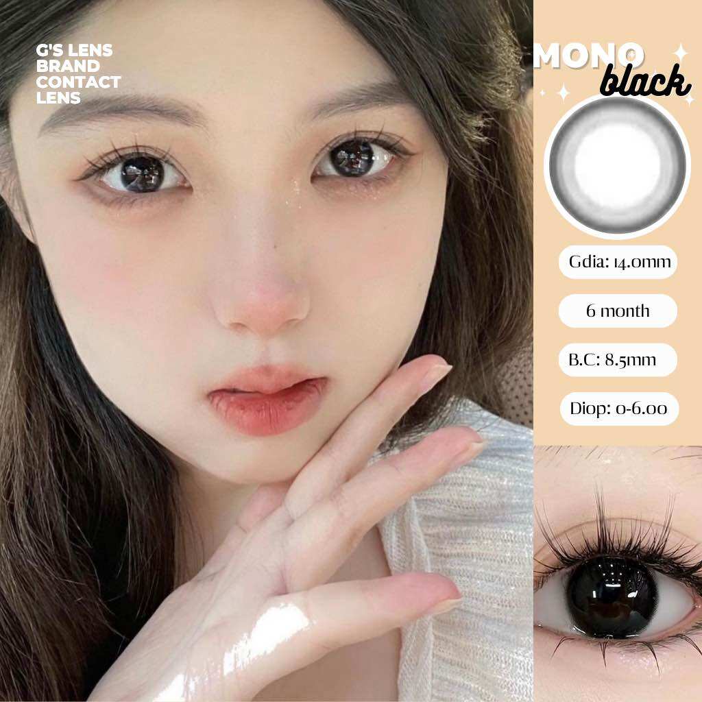 Lens Mắt Kính Áp Tròng Màu Đen MONO Black Không Giãn Tròng Size Xs 14mm Có 0 Đến 6 Độ Cận