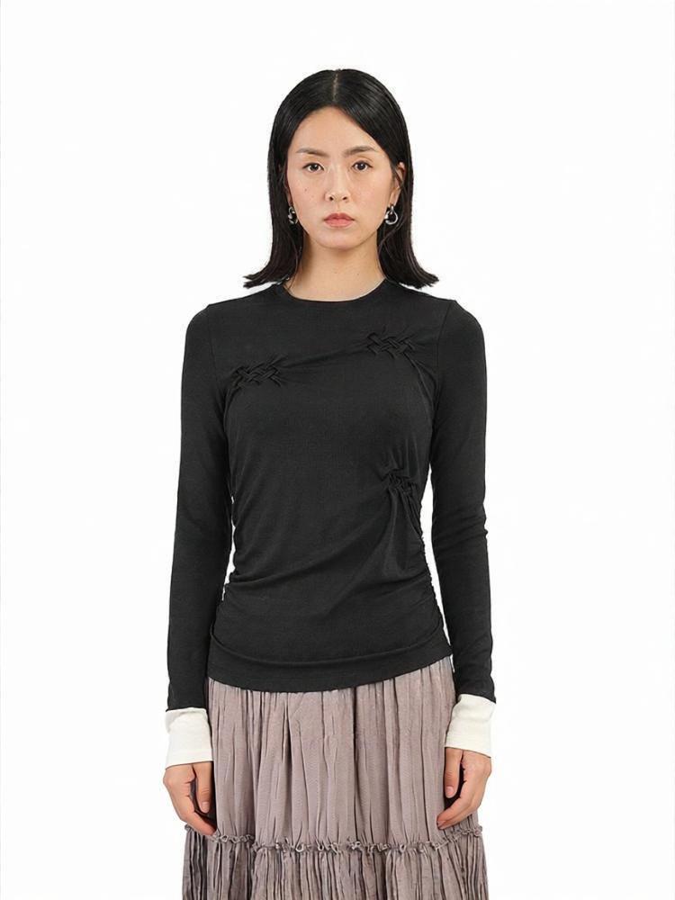 [Initial | Color Block Pleated Long Sleeve T-shirt for Women,Initial | Color Block Pleated Long Sleeve T-shirt for Women,] Giá 3,690,000 Đồng*Miễn phí vận chuyển