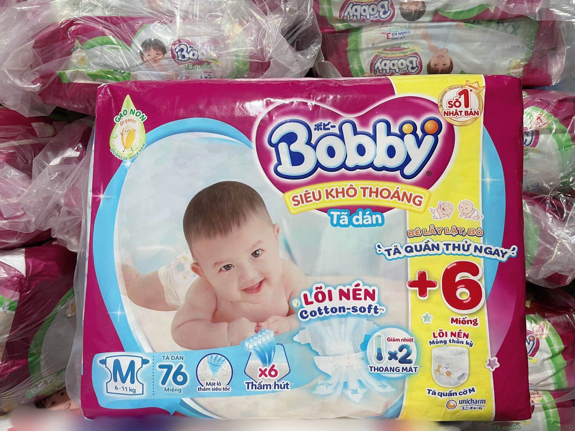 ( Tặng 8 miếng) Tã dán Bobby M76 miếng lõi nén cotton - soft 3mm (M28x3)