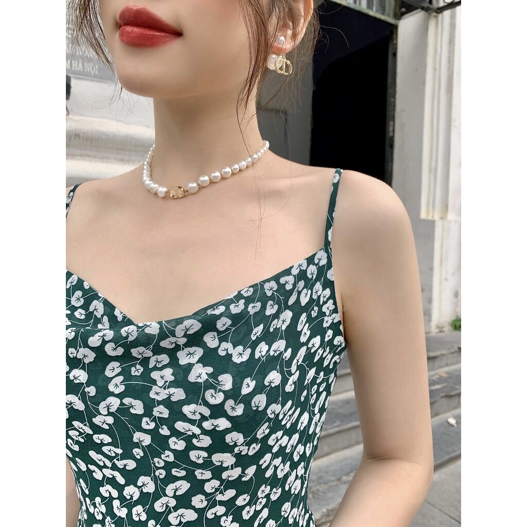 Đầm 2 dây hoa nhí xanh