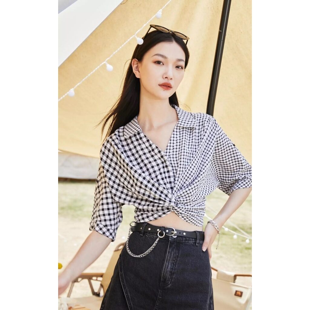 Áo kẻ caro cho nữ Veromoda