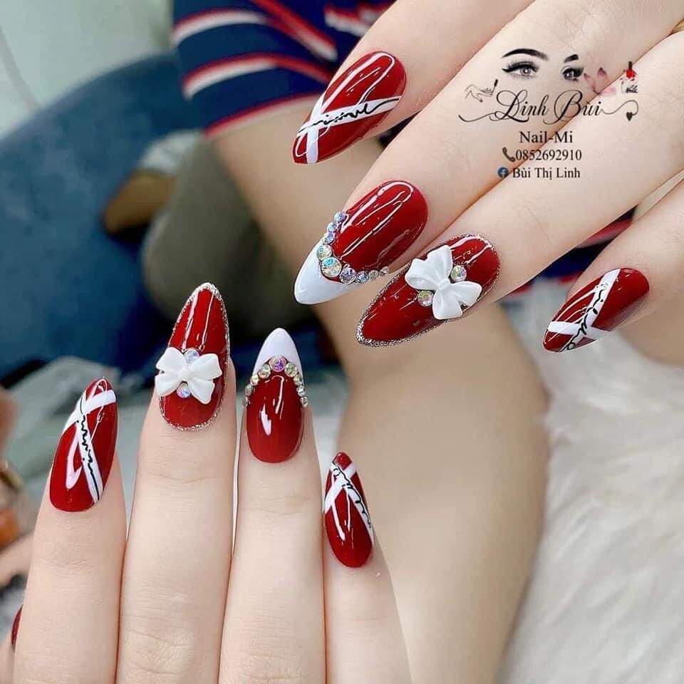 Móng úp thiết kế theo yêu cầu kèm keo dũa- nail tong đỏ