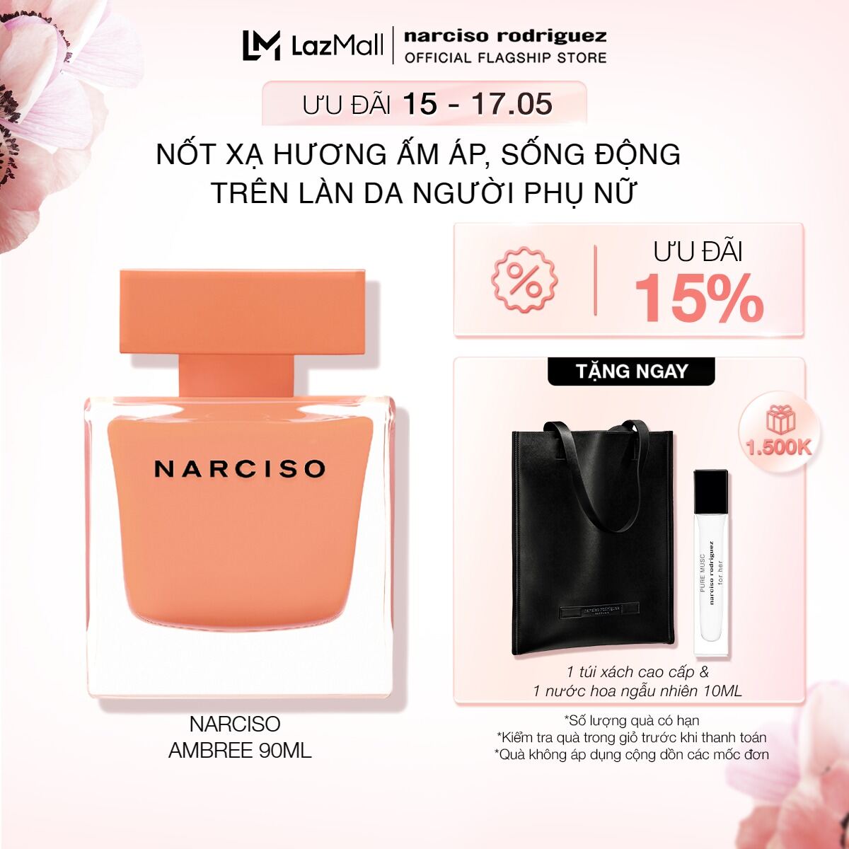 [15 - 17.05 I ƯU ĐÃI ĐẾN 20% + QUÀ TẶNG 1.500K] Nước Hoa nữ Narciso Rodriguez Narciso Eau De Parfum Ambrée 90ml