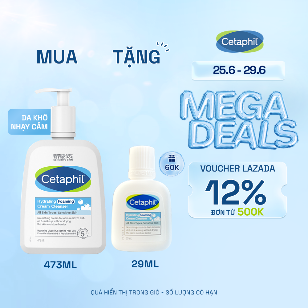 [VOUCHER GIẢM ĐẾN 12%] Sữa Rửa Mặt Tạo Bọt Dịu Lành Cho Da Nhạy Cảm Cetaphil Hydrating Foaming Cream Cleanser 473ml