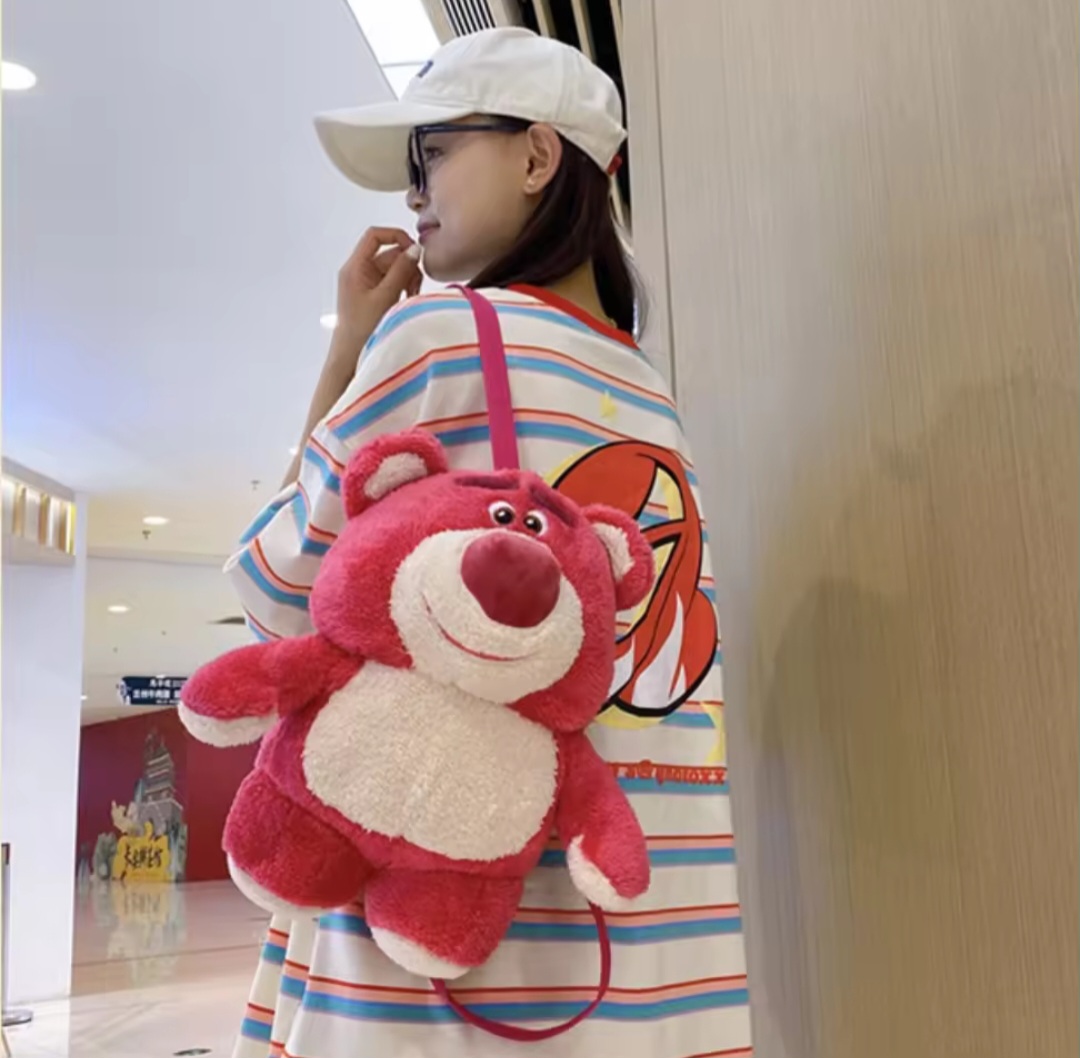 Ba lô nhồi bông cho bé hoạt hình gấu dâu hồng loại to dễ thương