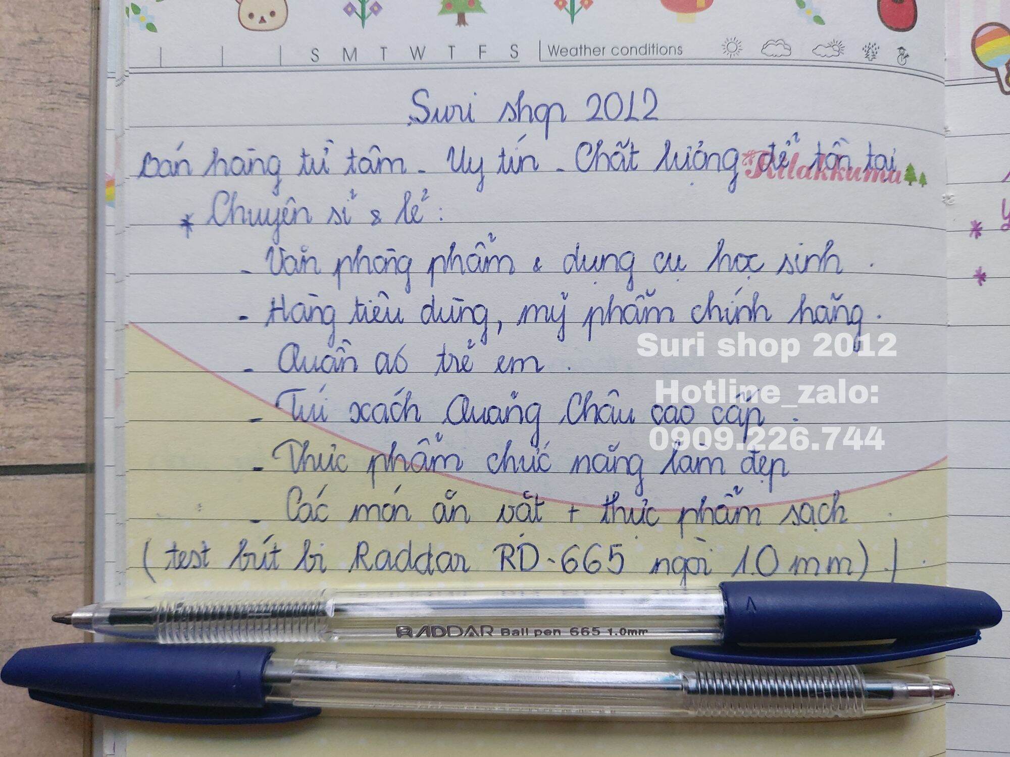 Combo 10 cây bút bi Raddar 665 ngòi 0.1mm ( mực xanh )