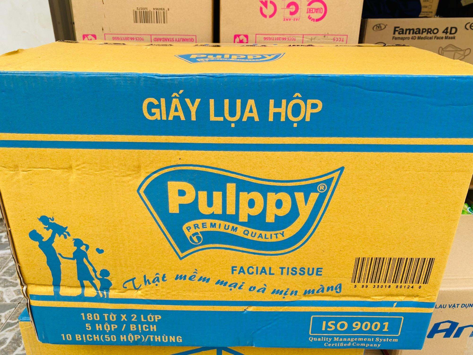 Chuyên sỉ 1 thùng 50 hộp khăn giấy lụa Pulppy (180 tờ/hộp)/ khăn giấy rút Pulppy