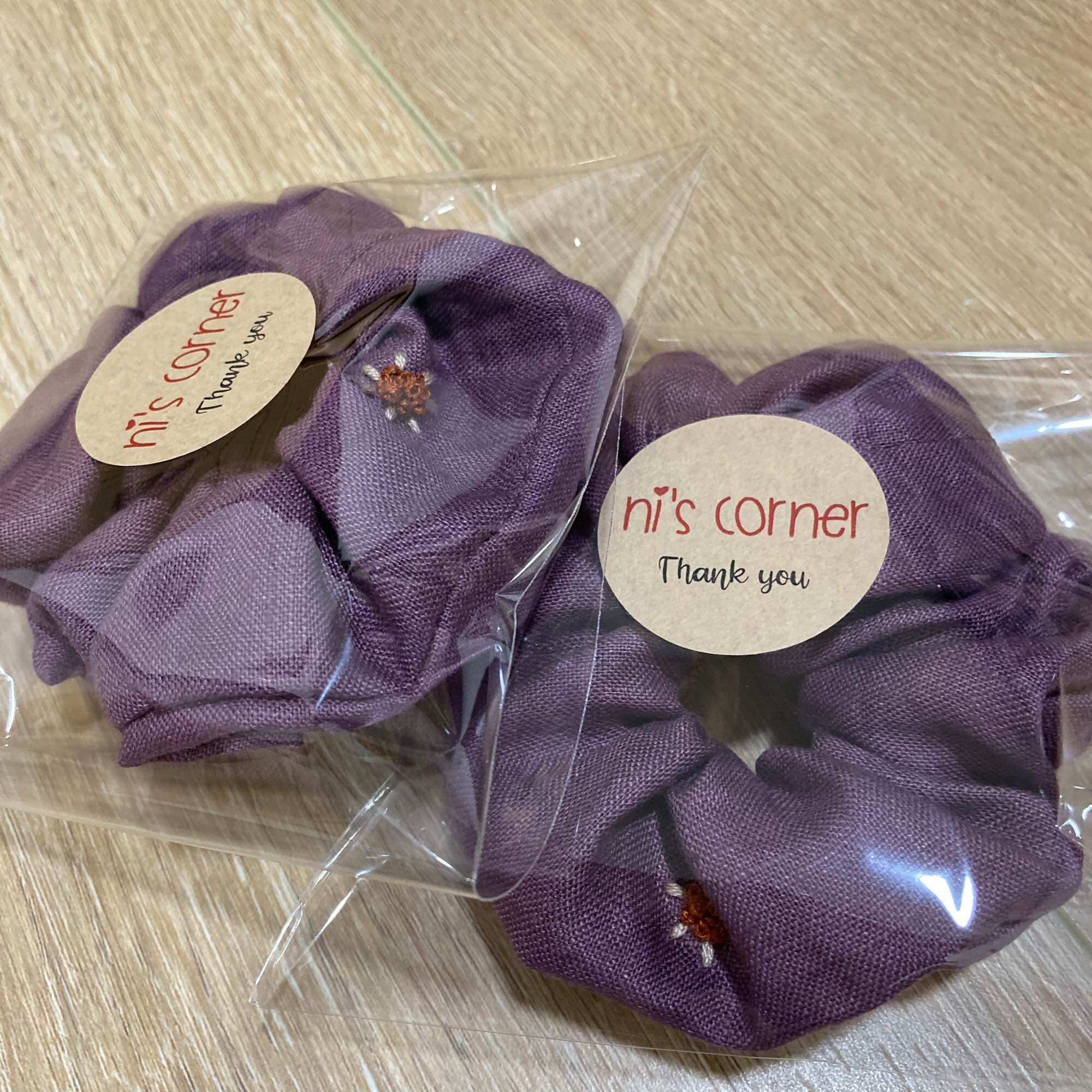 [HCM]Scrunchies cột tóc Linen thêu tay (Pure Linen - Tone Tím)