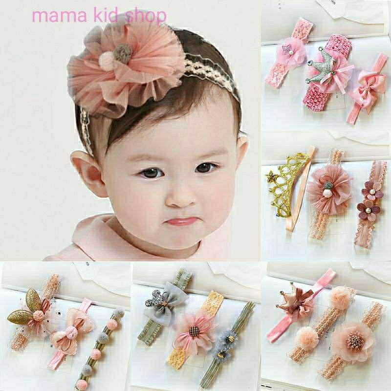 set 3 băng đô thun ngộ nghĩnh đáng yêu cho bé gái