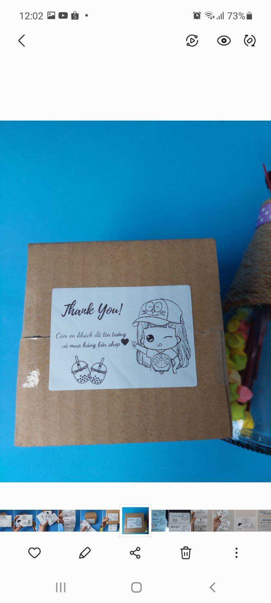 Combo 100 Tem Dán Decal Thank You Hình Doraemon Kích Thước 7x5cm