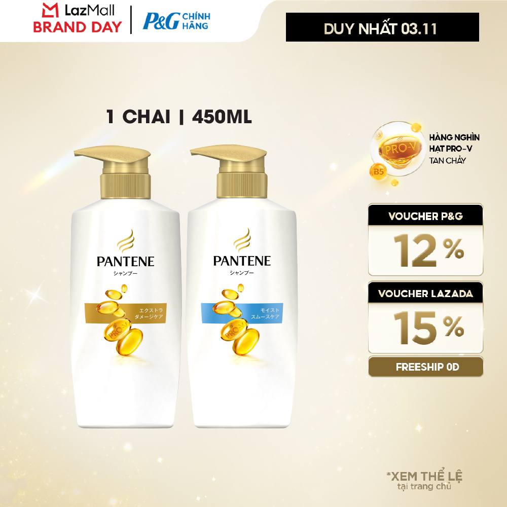 Dầu Gội PANTENE Pro-Vitamin Phục Hồi Hư Tổn/ Dưỡng Mềm Mượt Chai 450ML