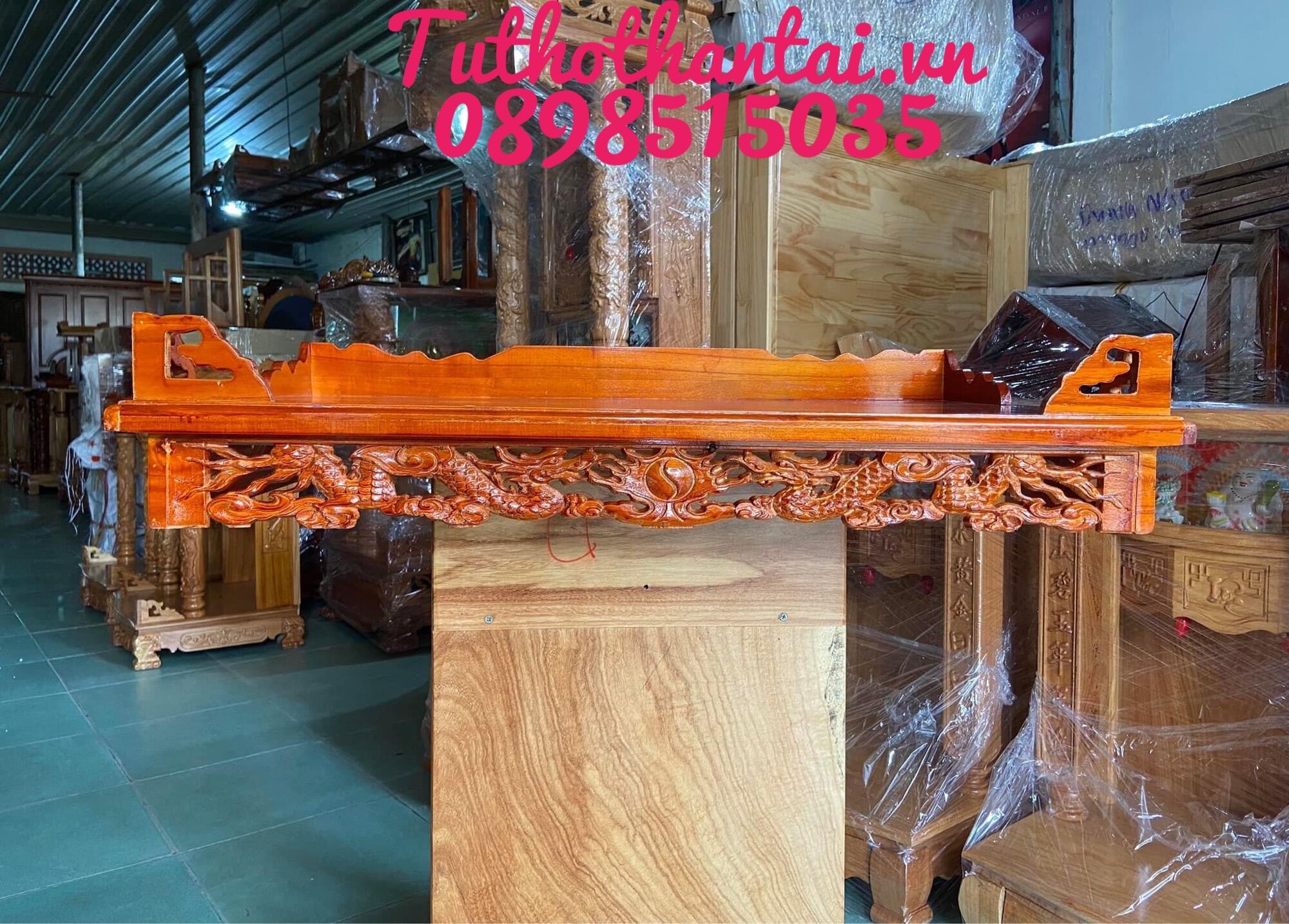 Bàn thờ treo tường Rồng ngang 80cm, có kèm theo 1 Cặp Ke gỗ